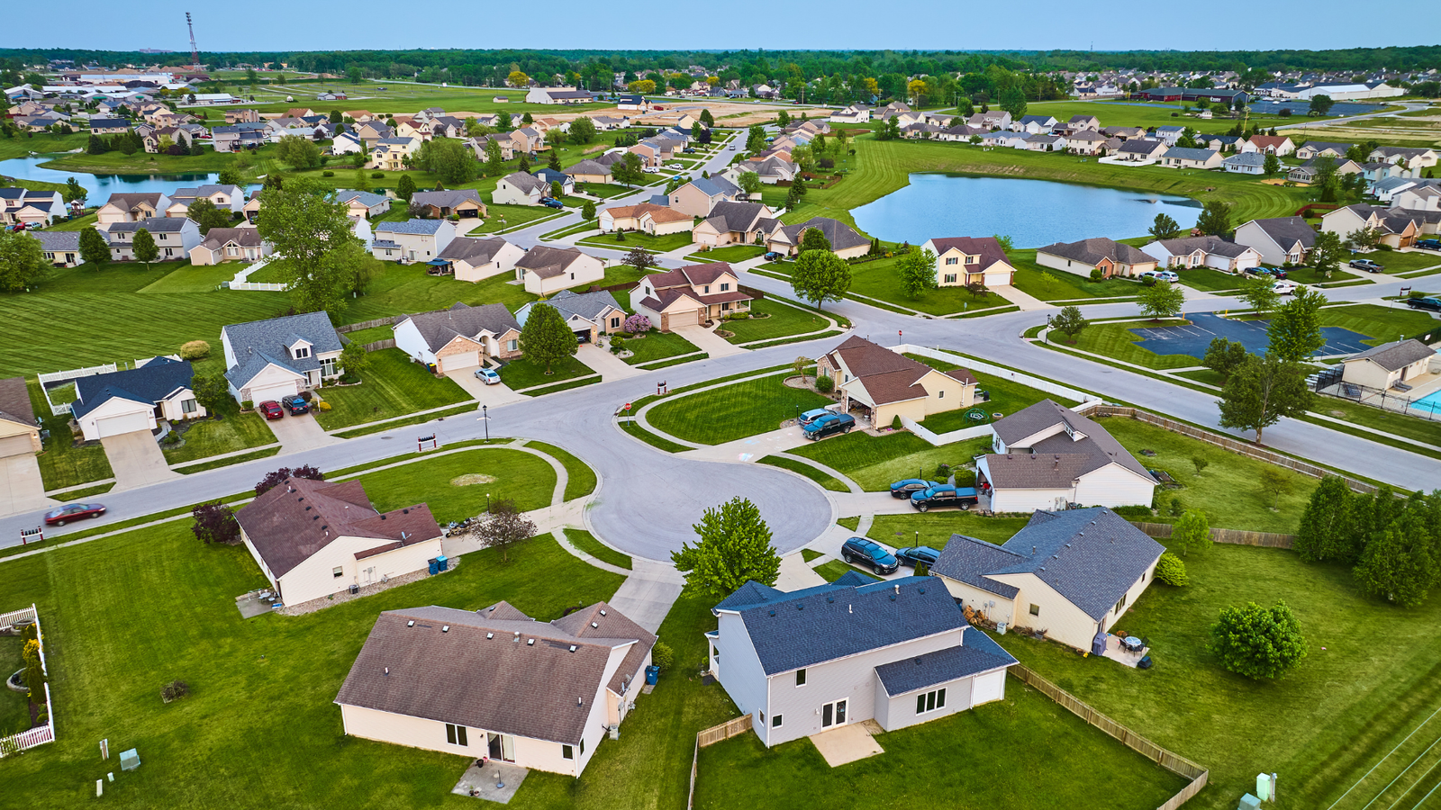 Drone image of subdivision with homes